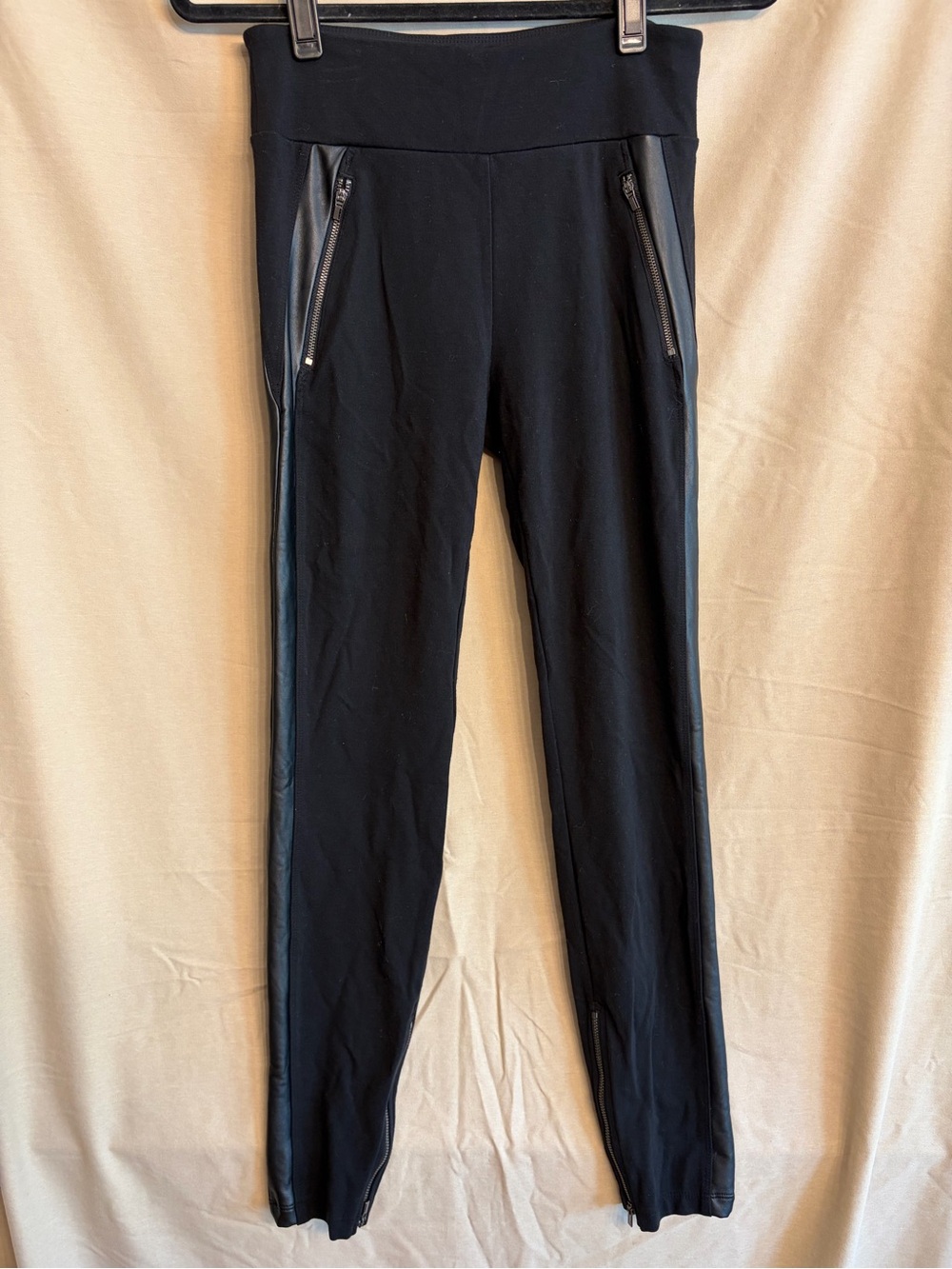 Athleta Sienna Ankle Zip Faux Leather Stripe Black Leggings